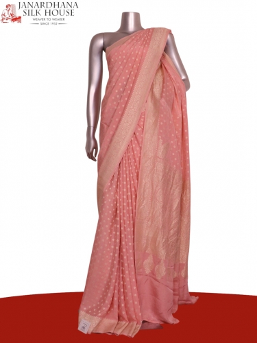 Pure Handloom Zari Butta Banarasi Crepe Silk Saree